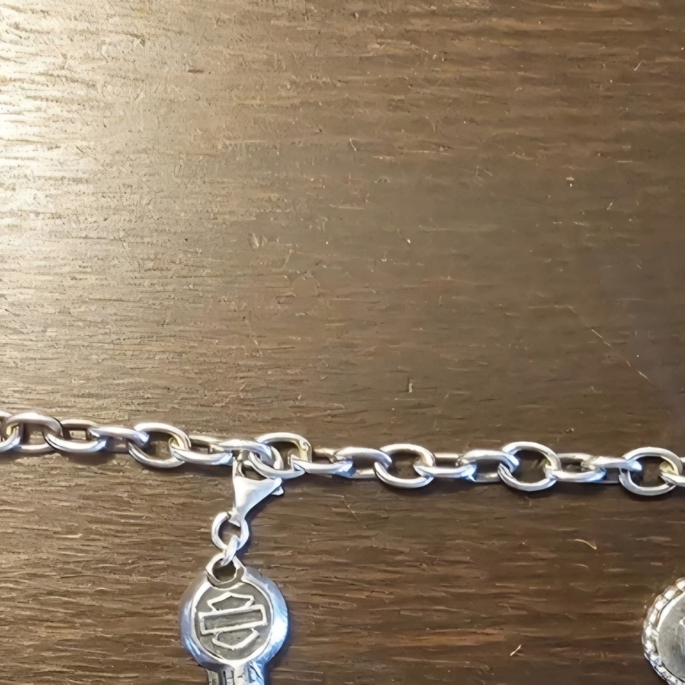 Harley-Davidson Silver Charm Bracelet with Logo Drop